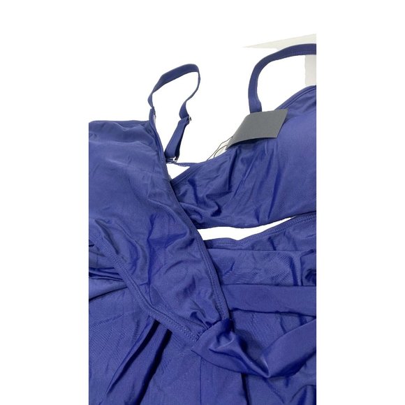 Women's Plus Size One Piece Bathing Suit Blue 18W with Front Tie Accent - Picture 8 of 11